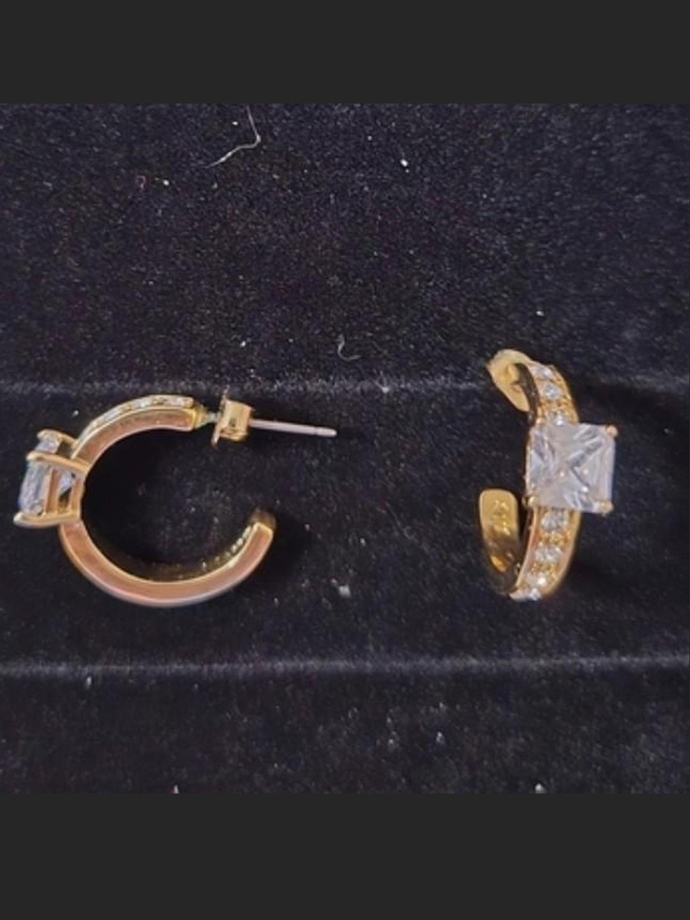 Source Unknown Gold Hoop Earrings with Square Clear Stone